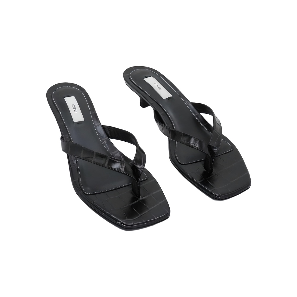 Toteme Leather Flip-Flop Kitten-Heel Sandals Dark Brown Size 9M